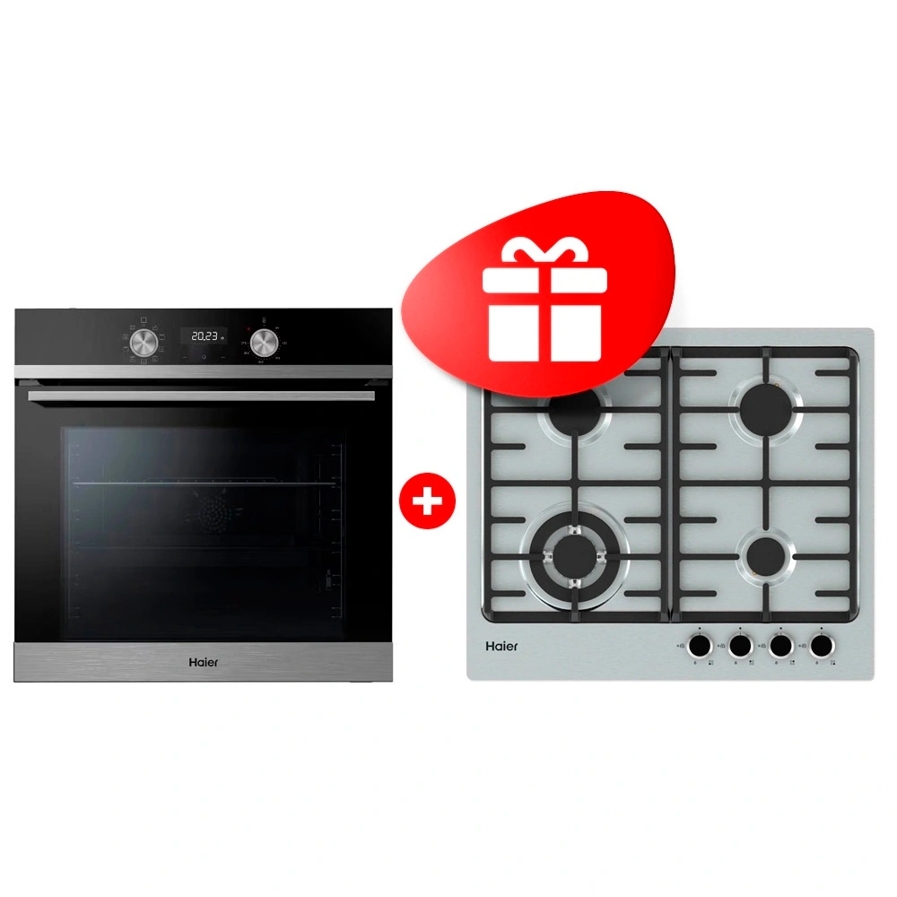 Жиынтық Біріктірілетін духовой шкаф Haier HOQ-K2ANN3BX + Haier газ пісіру беті HHX-M64CWFX 