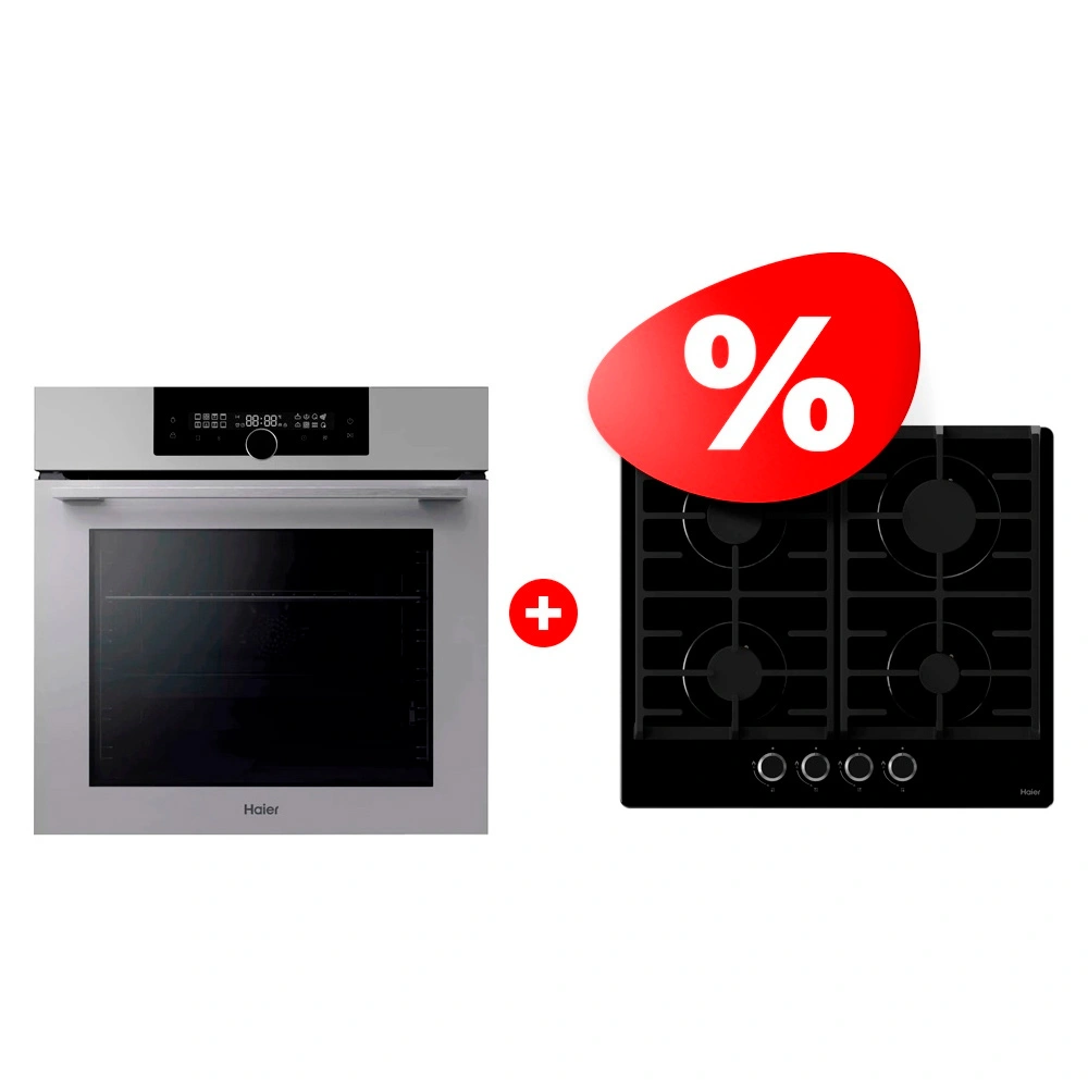 Комплект Встраиваемый духовой шкаф Haier HOQ-F6QAN3GG + Газовая варочная поверхность Haier HHX-G64CNB
