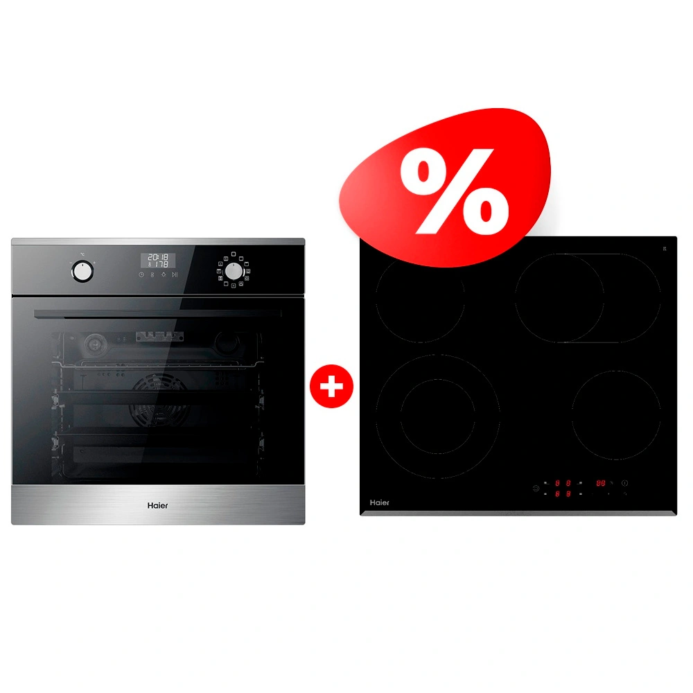 Комплект Встраиваемый духовой шкаф Haier HOX-P11CGBX + Стеклокерамическая варочная поверхность Haier HHY-C64ROVB