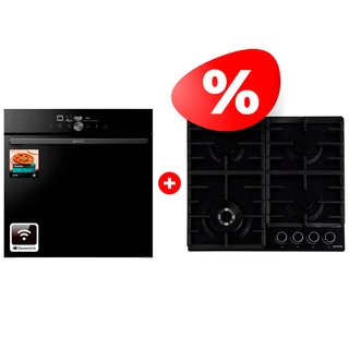 Жиынтық Gorenje кіріктірілетін электр пеші GO66E PIZZA350C + Gorenje газды пісіру беті GW642AB 