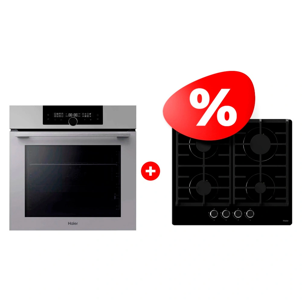 Комплект Встраиваемый духовой шкаф Haier HOQ-F6QSN3GG + Газовая варочная поверхность Haier HHX-G64CNB