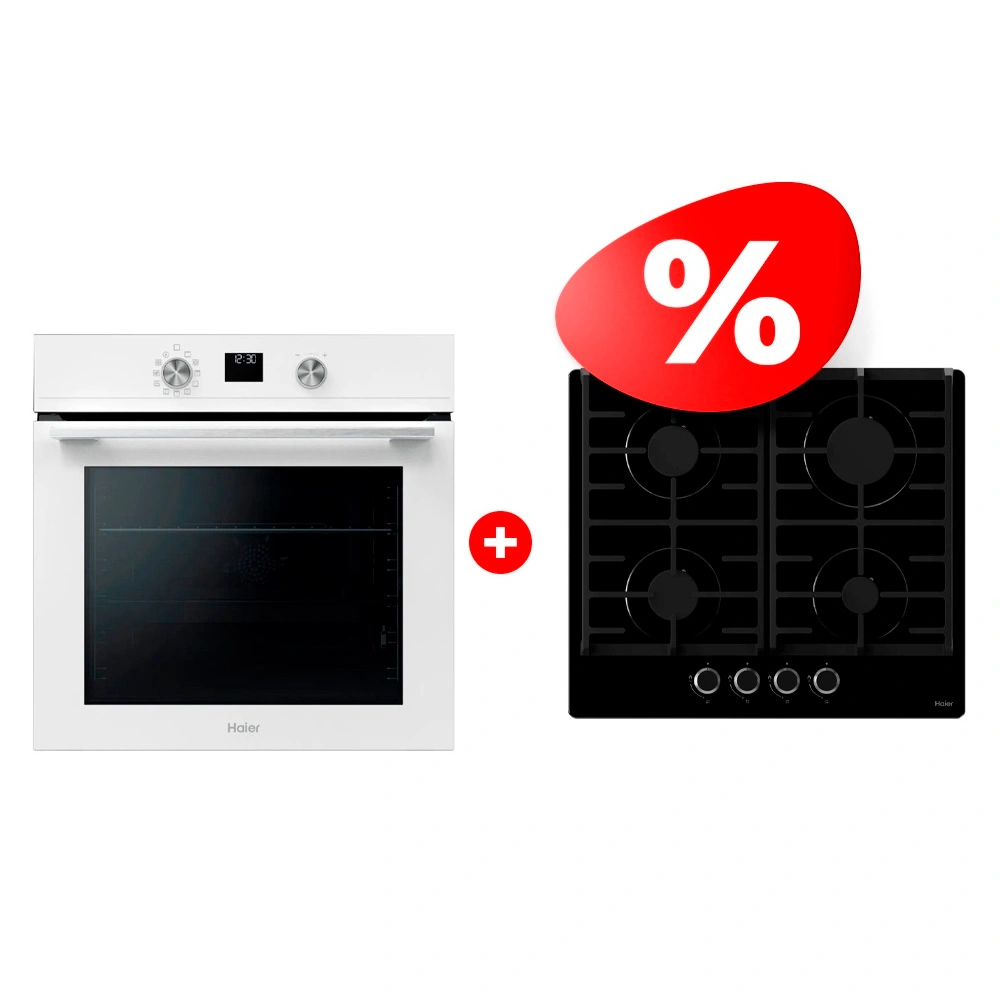 Комплект Встраиваемый духовой шкаф Haier HOQ-K4AAN3WB + Газовая варочная поверхность Haier HHX-G64CNB