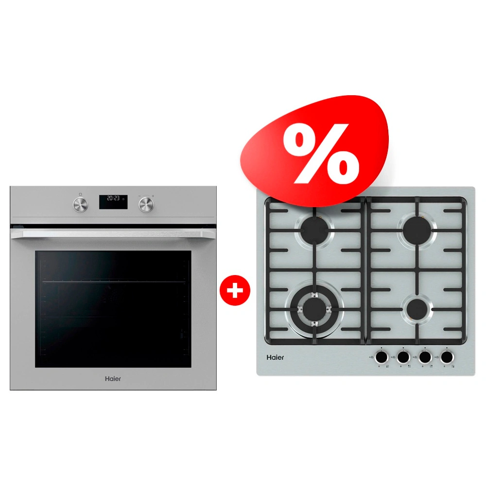 Комплект Встраиваемый духовой шкаф Haier HOQ-K5AAN3GG + Газовая варочная поверхность Haier HHX-M64CWFX