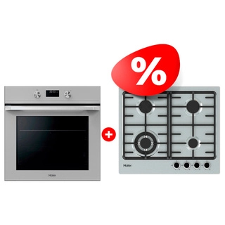 Комплект Встраиваемый духовой шкаф Haier HOQ-K5AAN3GG + Газовая варочная поверхность Haier HHX-M64CWFX