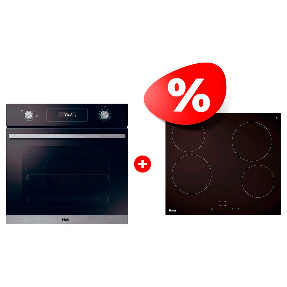 Комплект Встраиваемый духовой шкаф Haier HOD-P12CTBX + Стеклокерамическая варочная поверхность Haier HHY-C64NVTB