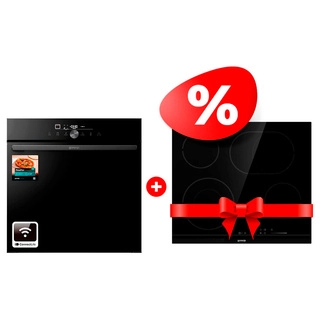 Жиынтық Gorenje кіріктірілетін электр пеші GO66E PIZZA350C + Gorenje электрлік пісіру беті ECS643BCSC 