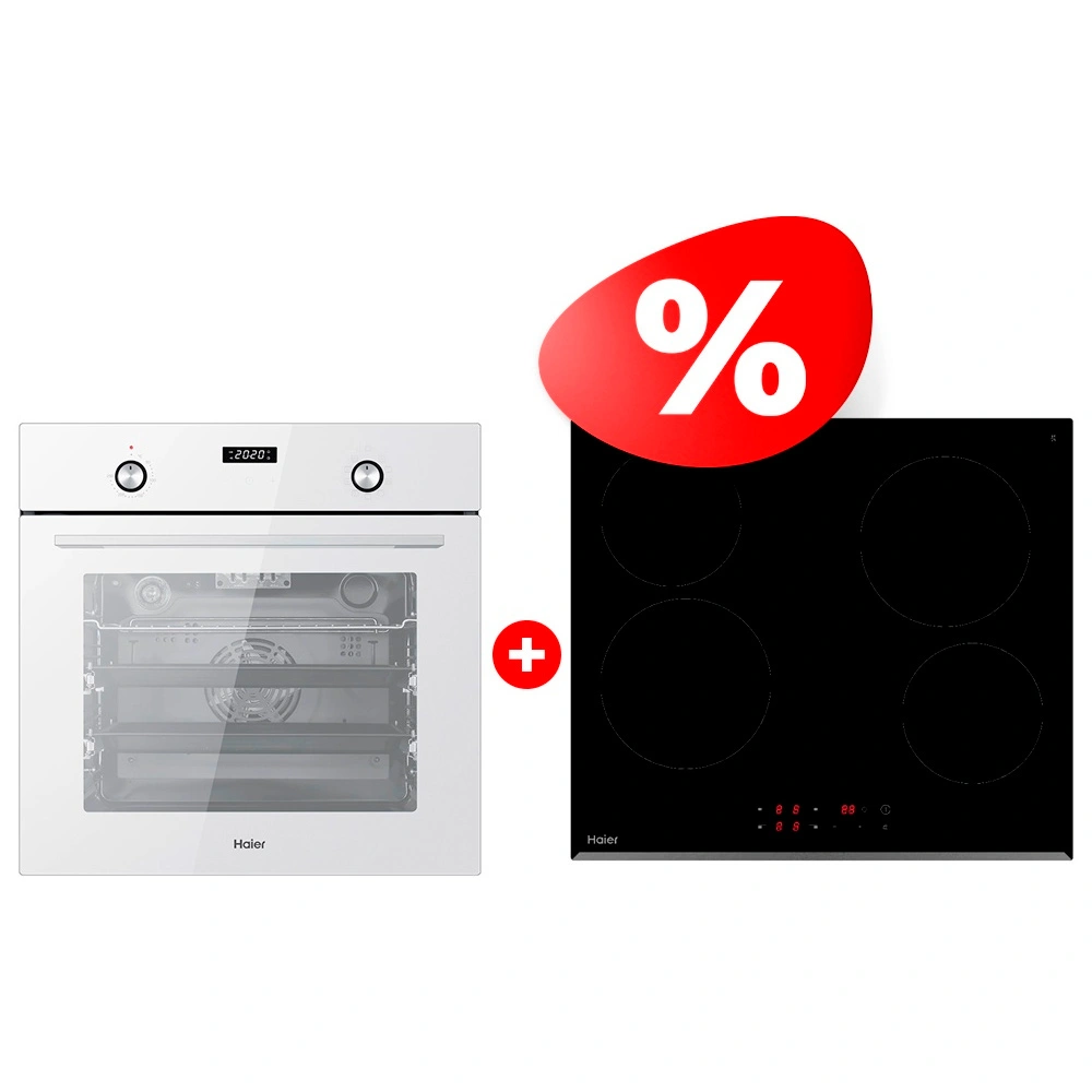 Жиынтық Встраиваемый духовой шкаф Haier HOX-P09CGW + Haier шыны керамикалық плитасы HHY-C64RVB 