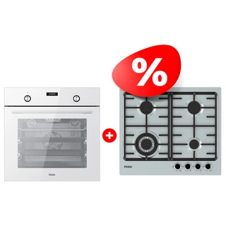 Жиынтық Встраиваемый духовой шкаф Haier HOX-P09CGW + Haier газ пісіру беті HHX-M64CWFX 