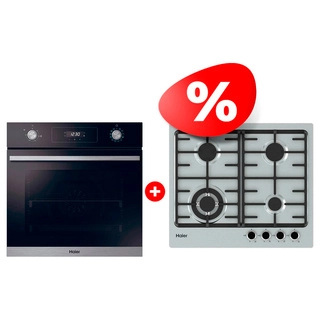 Комплект Встраиваемый духовой шкаф Haier HOD-P12CTBX + Газовая варочная поверхность Haier HHX-M64CWFX