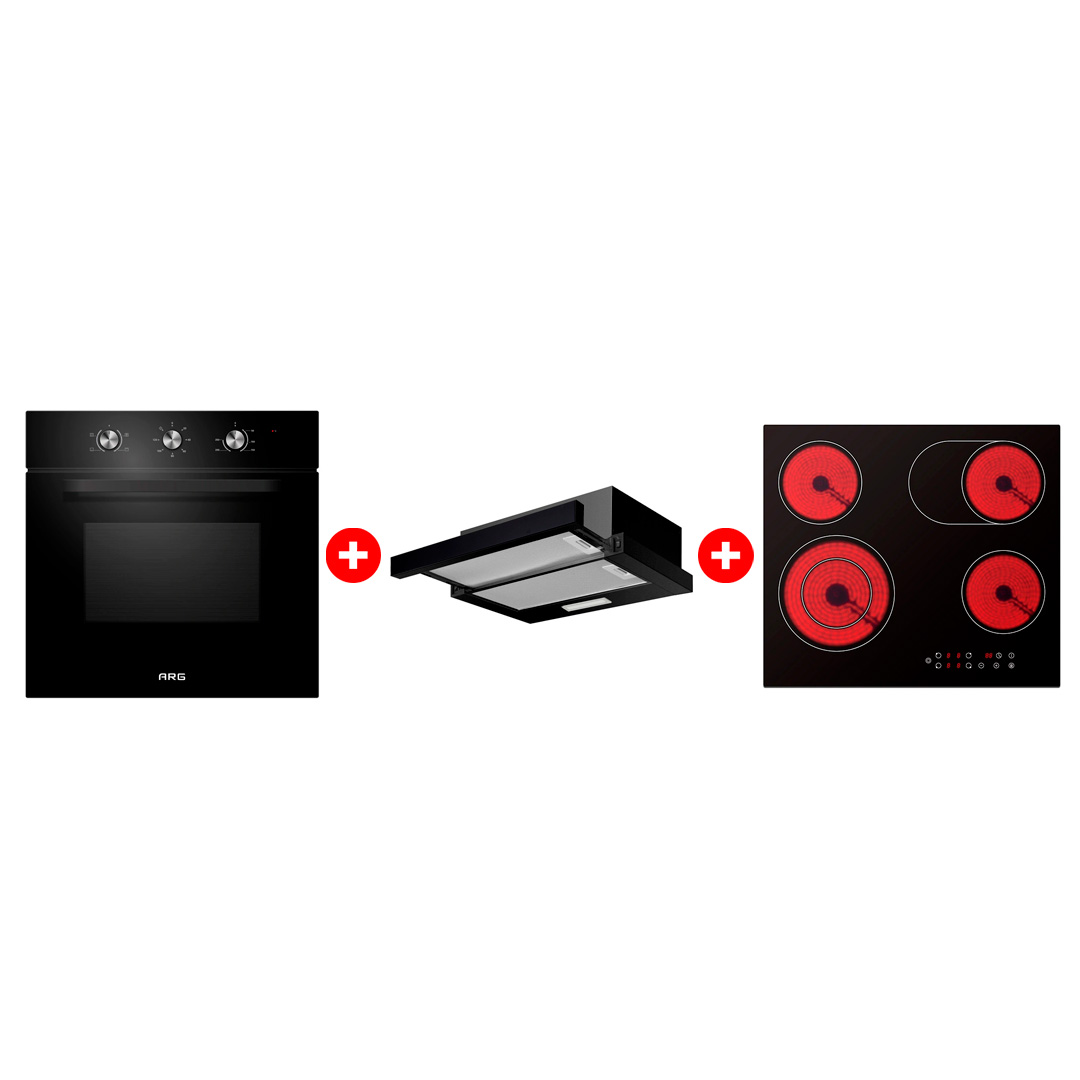 Комплект Встраиваемый духовой шкаф ARG 65M40M1-B0 + Вытяжка ARG YF01-BG + Стеклокерамическая варочная поверхность ARG YL-CF6601HD 