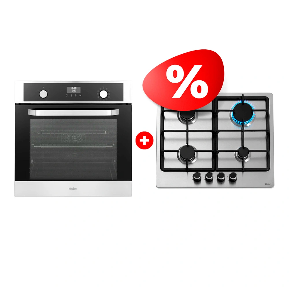 Комплект Встраиваемый духовой шкаф Haier HOX-P11HSX + Газовая варочная поверхность Haier HHX-M64CNX 