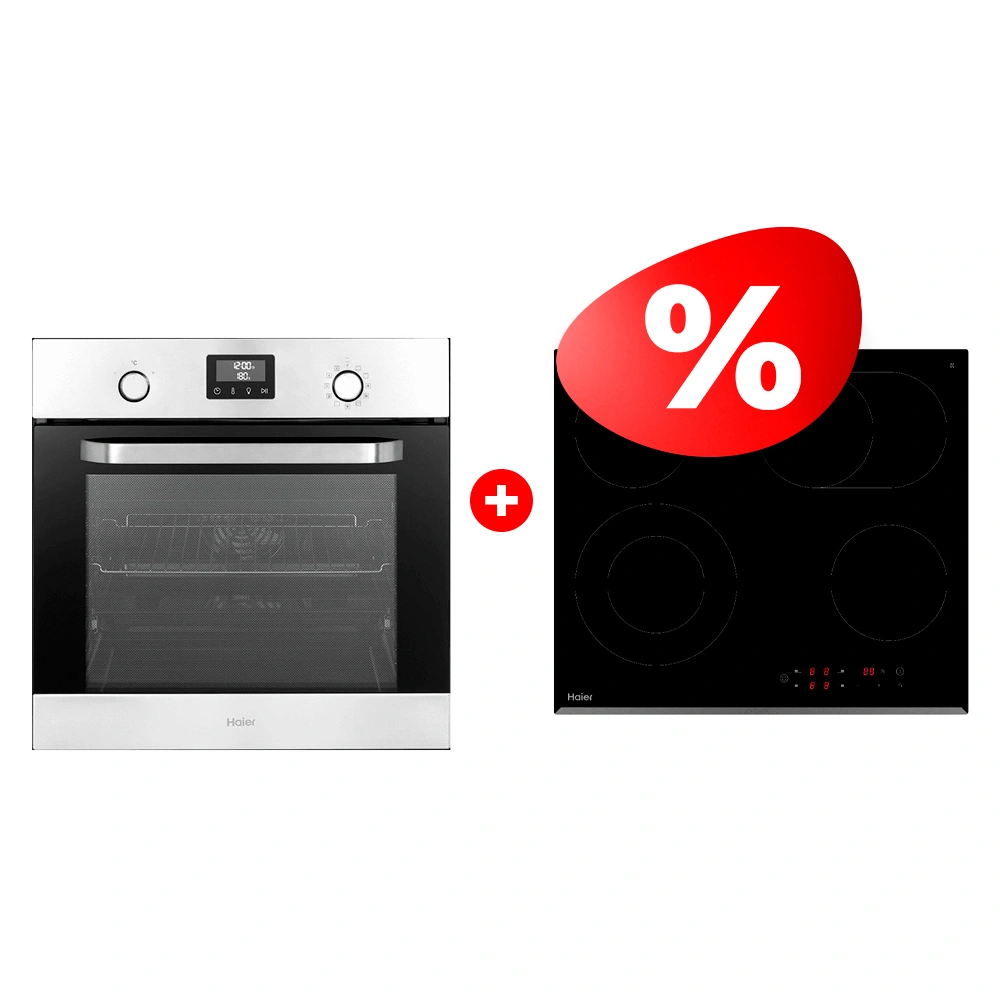 Комплект Встраиваемый духовой шкаф Haier HOX-P11HFX + Стеклокерамическая варочная поверхность Haier HHY-C64ROVB 
