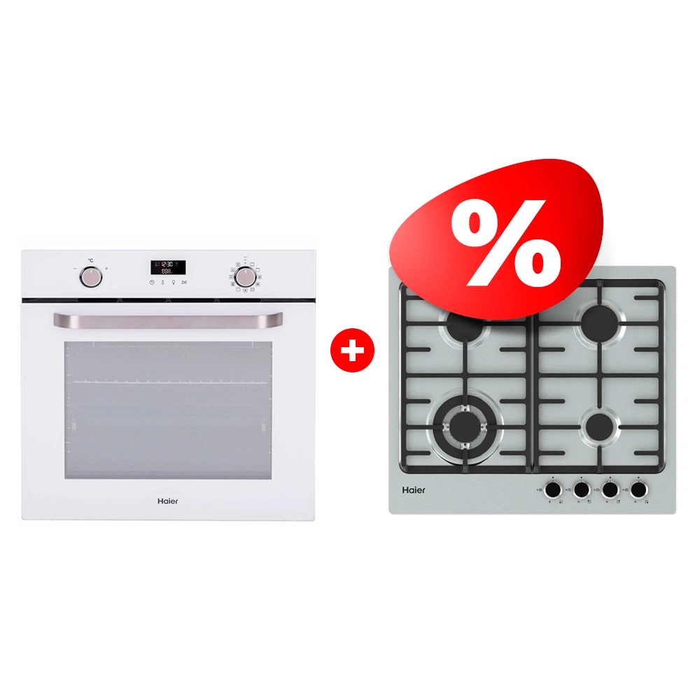 Комплект Встраиваемый духовой шкаф Haier HOX-P11HGW + Газовая варочная поверхность Haier HHX-M64CWFX 