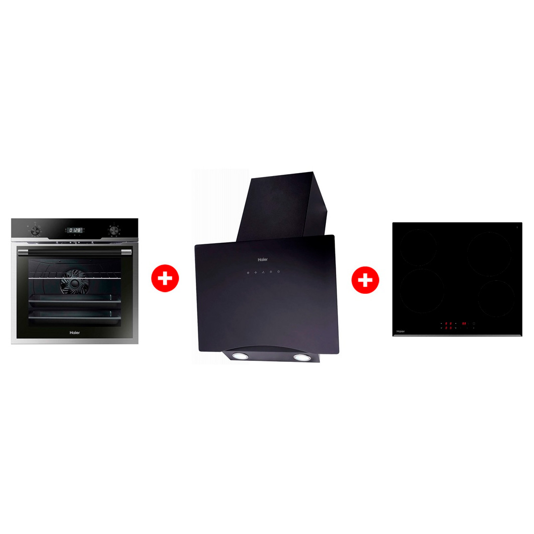 Жиынтық Haier кіріктірілген тұмшапеш HOD-PM08VGBX + Haier ауа сорғышы HVX-W692GB + Haier шыны керамикалық плитасы HHY-C64RVB 