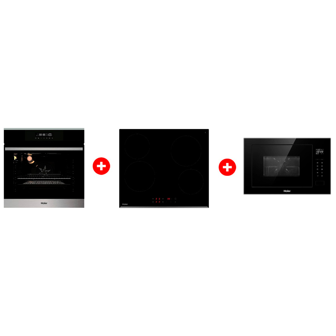 Жиынтық Haier кіріктірілетін тұмша шкафы HOX-FP3ABX + Haier шыны керамикалық плитасы HHY-C64RVB + Haier  кіріктірілетін микротолқынды пеші HMX-BTG259B 