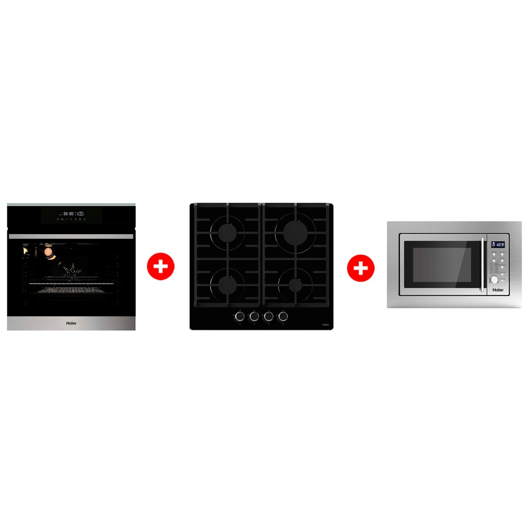Жиынтық Haier кіріктірілетін тұмша шкафы HOX-FP3ABX + Haier  кіріктірілетін микротолқынды пеші HMX-BDG259LX + Haier газ пісіру беті HHX-G64CNB 