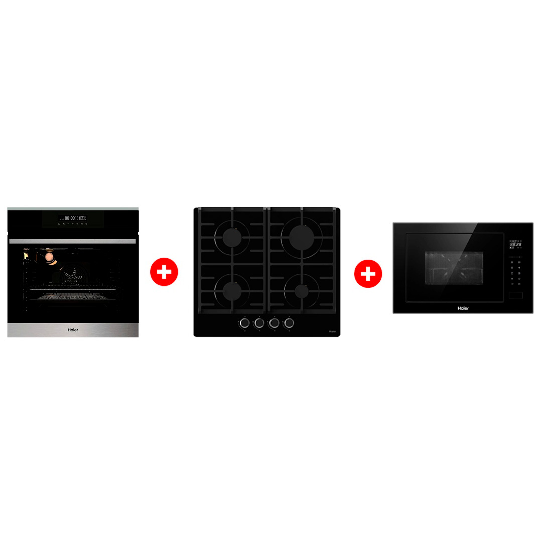 Жиынтық Haier кіріктірілетін тұмша шкафы HOX-FP3ABX + Haier  кіріктірілетін микротолқынды пеші HMX-BTG259B + Haier газ пісіру беті HHX-G64CNB 