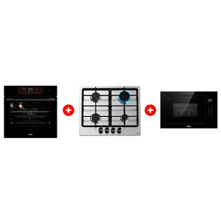 Жиынтық Haier кіріктірілетін тұмша шкафы HOX-FP5RAGB + Haier  кіріктірілетін микротолқынды пеші HMX-BTG259B + Haier газ пісіру беті HHX-M64CNX 