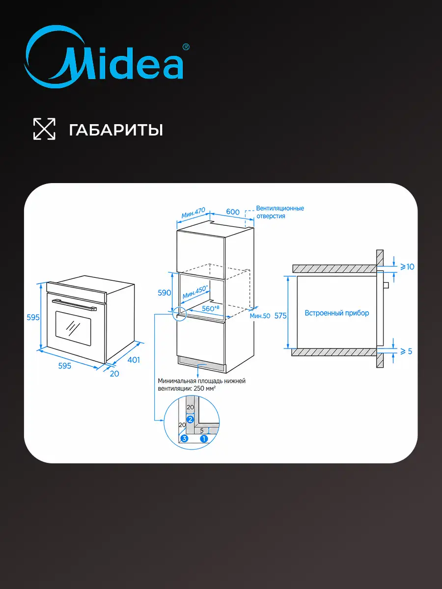 Комплект Midea MO12000 GB + Midea MH60I550GB + Midea MG684TGB  - фото 9