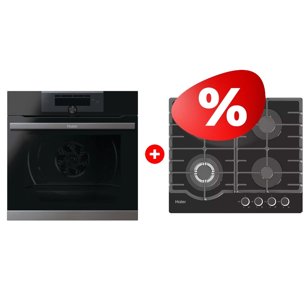 Комплект Встраиваемый духовой шкаф Haier HWO60SM5F5B1H + Газовая варочная поверхность Haier HHX-G64RFB 