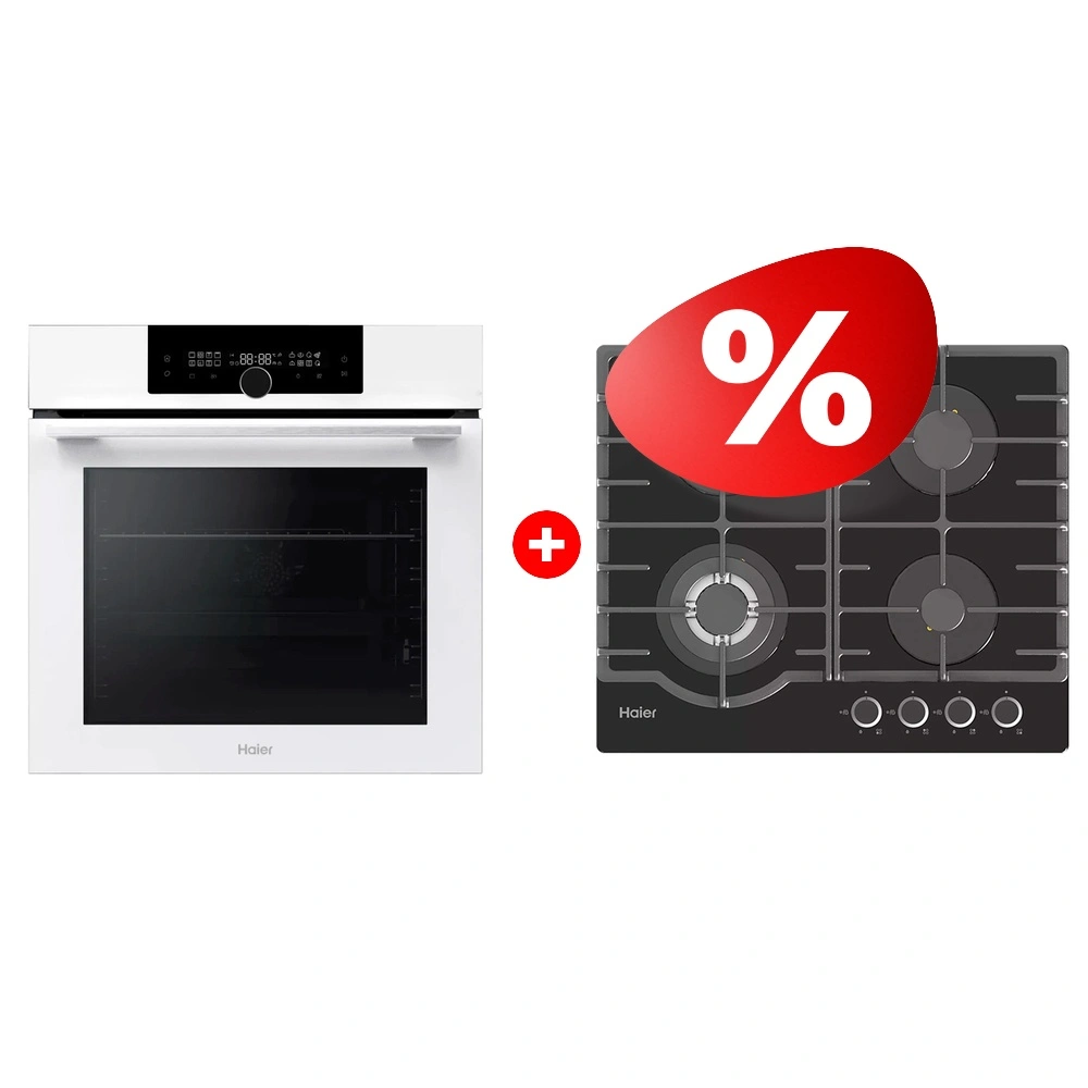 Жиынтық Встраиваемый духовой шкаф Haier HOQ-F6QSN3WB + Газовая варочная поверхность Haier HHX-G64RFB 