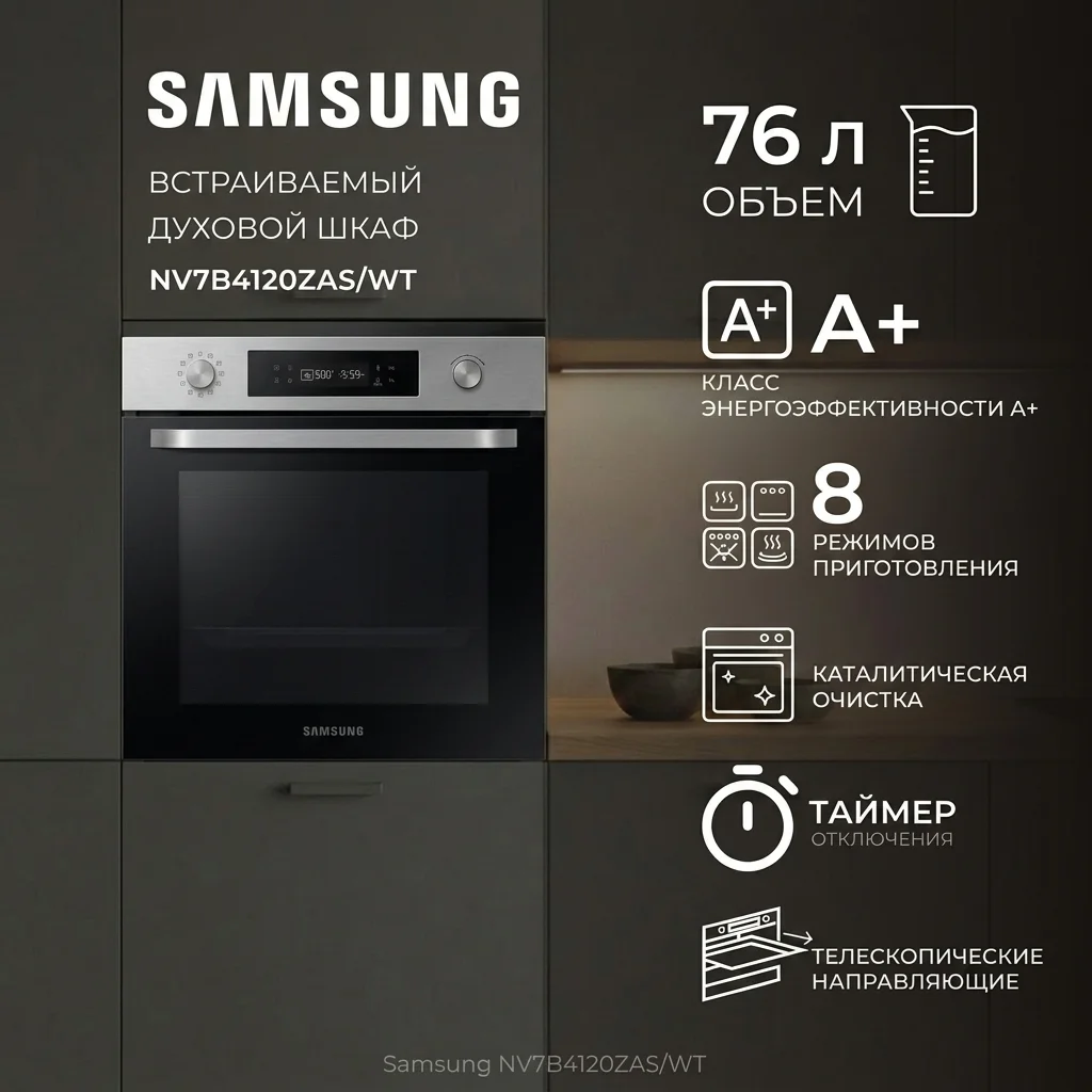 Встраиваемый духовой шкаф Samsung NV7B4120ZAS/WT - фото 5