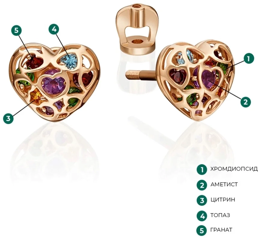 Серьги пусеты Platina «Сердца» 02-4565-00-728-1110-57  - фото 4