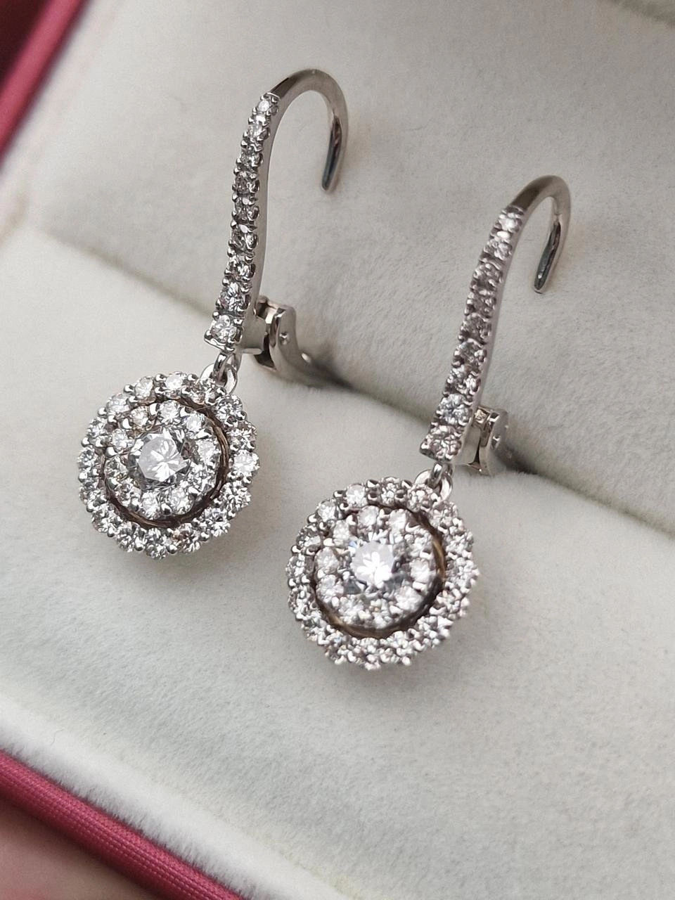 Золотые серьги с бриллиантами  1.5Ct SI2-VS1/J.H, VG-Cut 