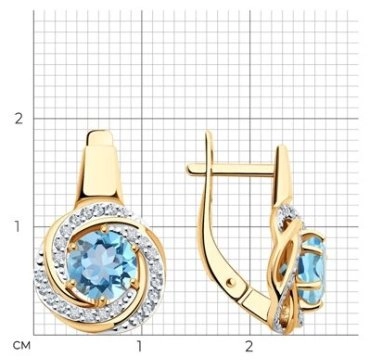 Серьги Diamant 51-320-02281-1 вес 3.94 г золото, топаз 