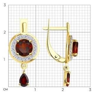 Серьги Diamant 53-321-01426-1 вес 3.02 г золото, гранат 