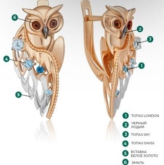 Серьги PLATINA 02-4893-00-201-1111 вес 4.79 г золото, эмаль, топаз, лондон топаз 