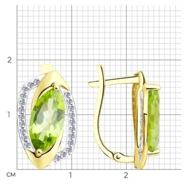 Серьги Diamant 53-320-00659-1 вес 3.61 г золото, хризолит 