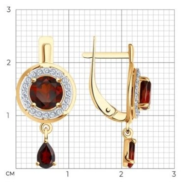 Серьги Diamant 51-321-01426-1 вес 3.02 г золото, фианит, гранат 