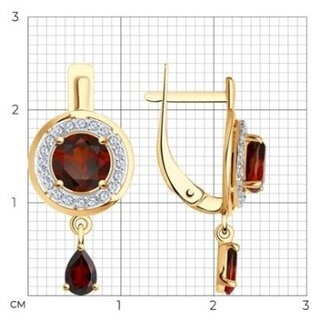 Серьги Diamant 51-321-01426-1 вес 3.02 г золото, фианит, гранат 