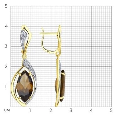 Серьги Diamant 53-321-00703-2 вес 6.1 г золото, раухтопаз 