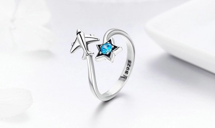 Кольцо Aviagift самолет и голубая звезда 