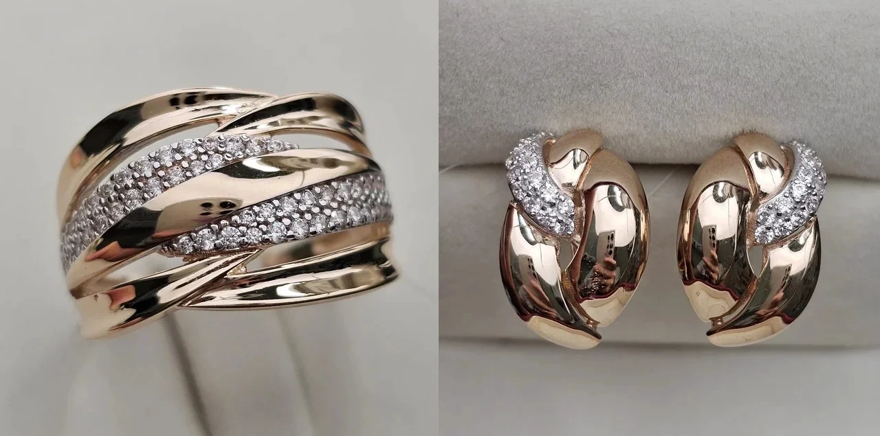 Ювелирный комплект Deimantas 116076079 кольцо 19.5р 4.26гр, серьги 5.46гр  - фото 2