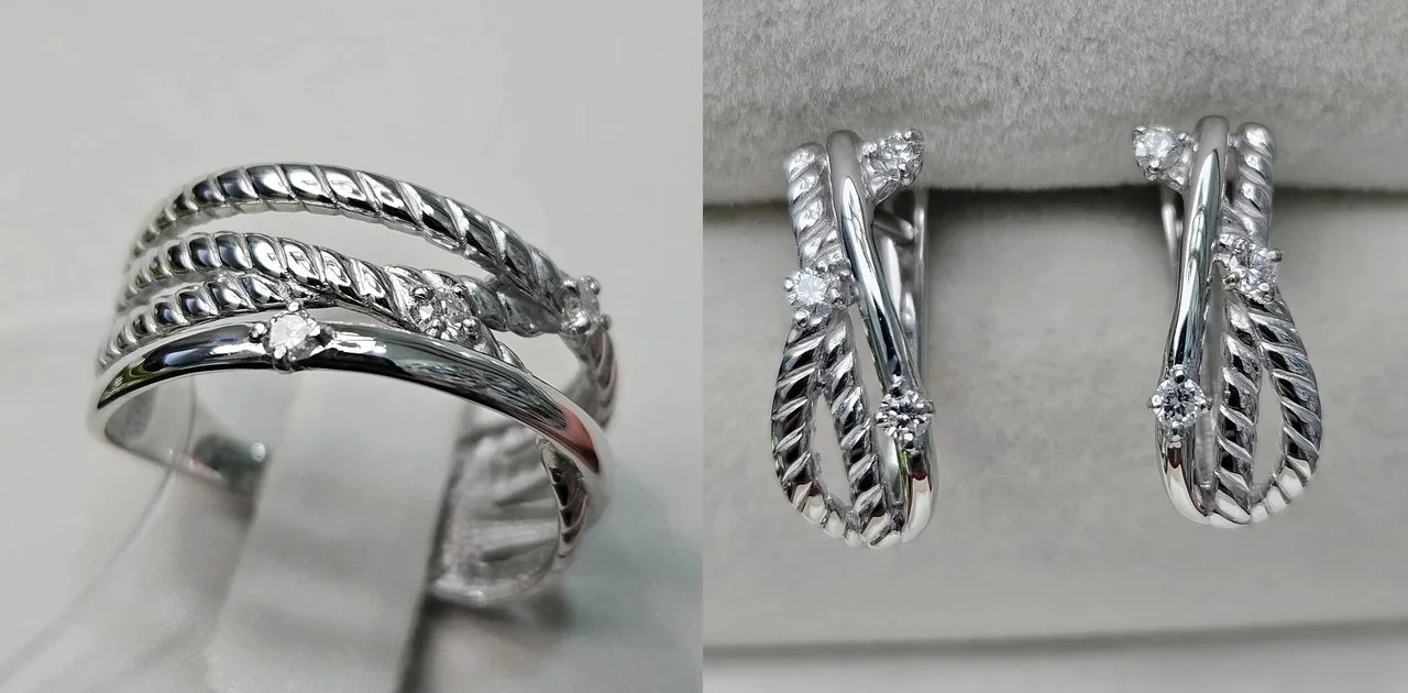 Ювелирный комплект Deimantas 115871168 кольцо 0.093Ct SI1/J 17.5р, серьги 0.213Ct SI1-SI2/J VG-Cut  - фото 3