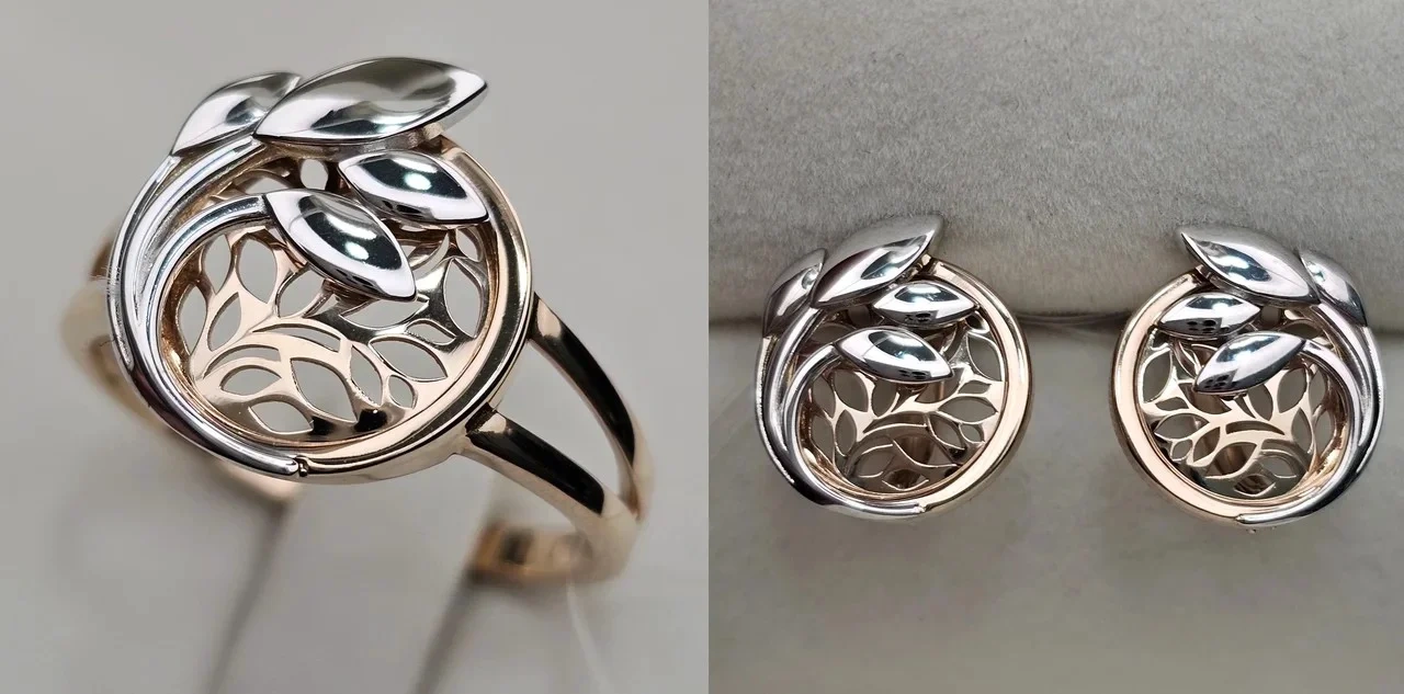 Ювелирный комплект Deimantas 115436858 кольцо 19р 3,28гр, серьги 4,49гр  - фото 2