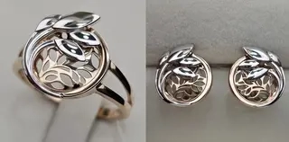 Ювелирный комплект Deimantas 115436858 кольцо 19р 3,28гр, серьги 4,49гр  - фото 2