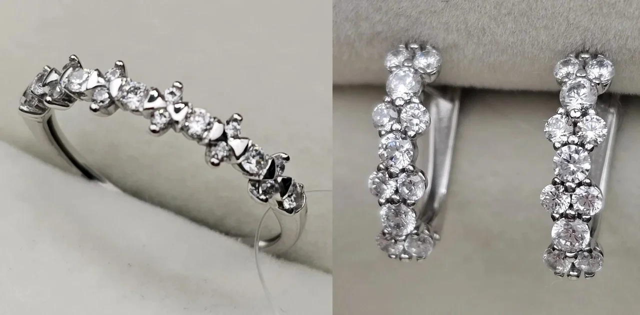 Ювелирный комплект Deimantas 115436943 кольцо 16.5р 0.7гр, серьги 2.38гр  - фото 2