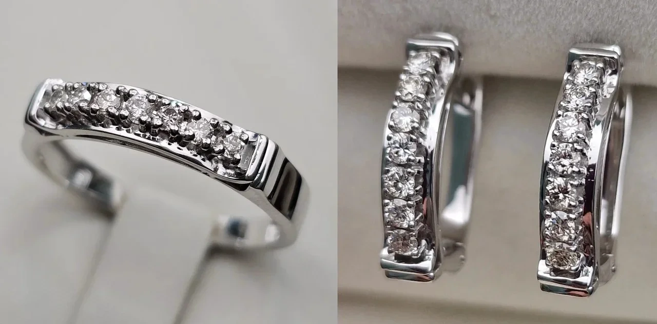 Ювелирный комплект Deimantas 115582552 кольцо 0.15Ct S1/J VG-Cut 17.5р, серьги 0.441Ct VS2/I VG-Cut  - фото 2