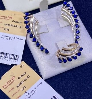 Ювелирный комплект Александра 74788855 вес 8 г золото, фианит, сапфир 