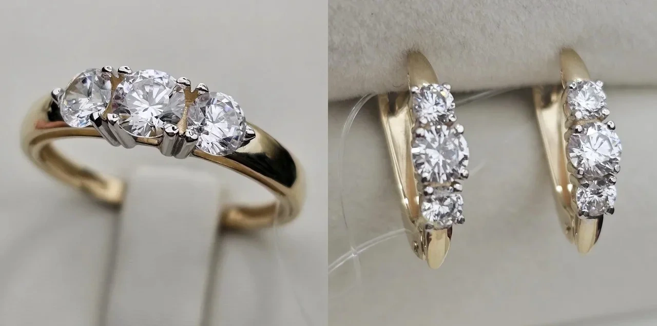 Ювелирный комплект Deimantas 116072616 кольцо 17,5р 1,87гр, серьги 2,33гр  - фото 3