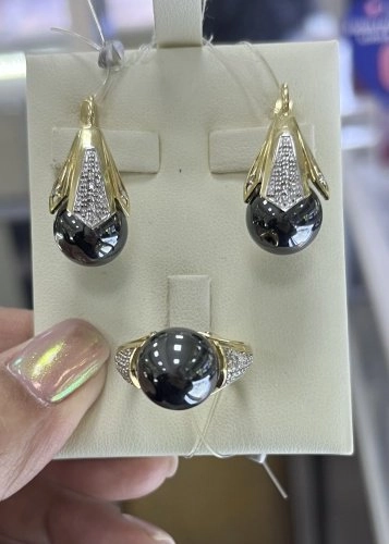 Ювелирный комплект Диамант ЮЗ 7678888 вес 22.48 г золото, бриллиант, культивированный жемчуг 