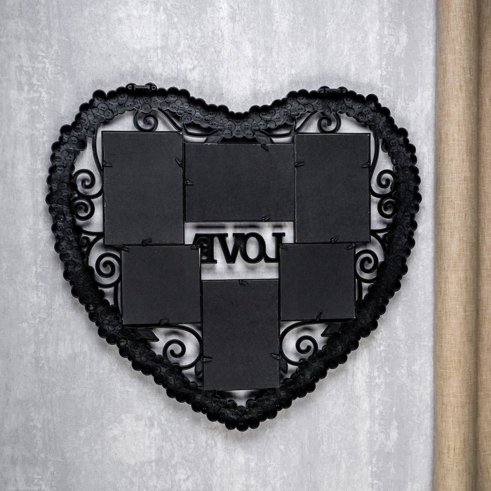 Фоторамка "Сердце в пуговичках" на 6 фото 10х15 см, 10х10 см, чёрная 
