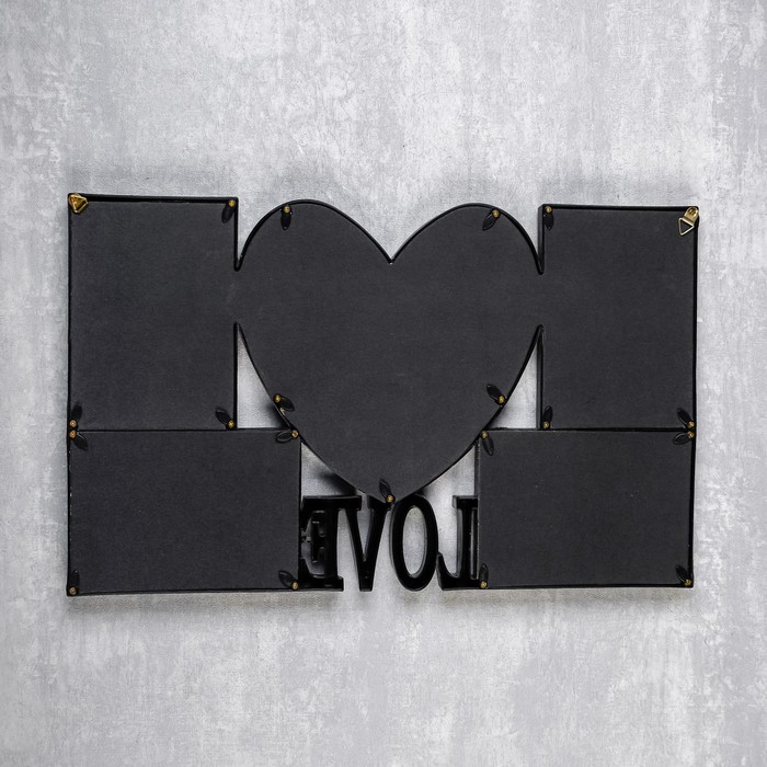 Фоторамка пластик на 4 фото 10х15 см+зеркало "Любовь в моём сердце" чёрная 31,5х50,5 см 