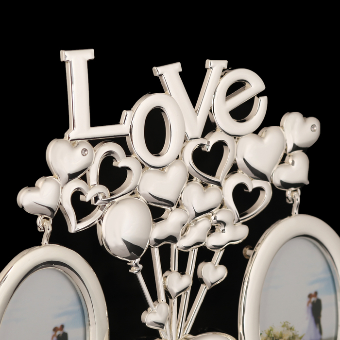 Фоторамка «Любовь и шарики-сердечки», на 2 фото 5×6,4 см, серебро 