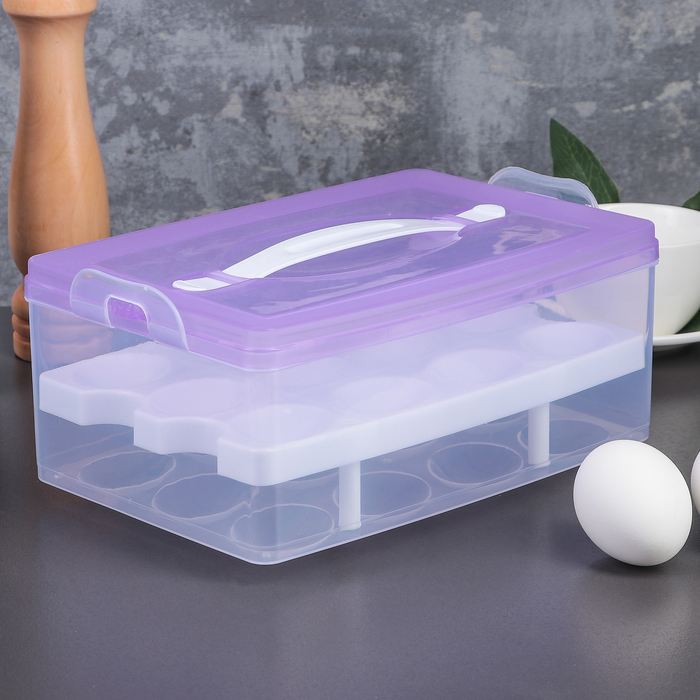 Контейнер для хранения яиц 24 ячейки, двухуровневый, цвет МИКС 