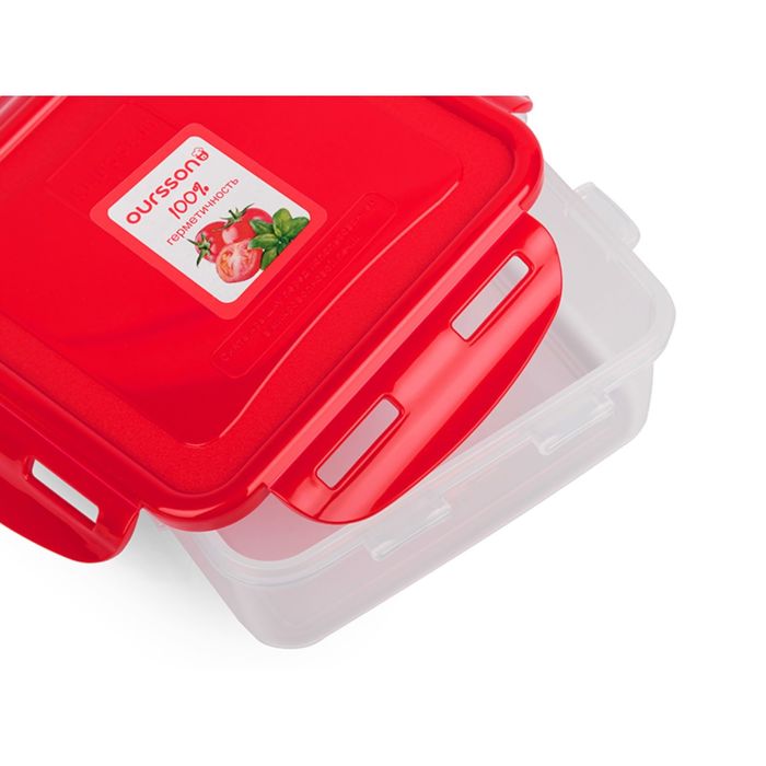 Пластиковый контейнер Oursson, красная крышка, 1,25 л, квадратный 